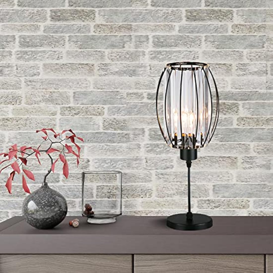 GIGGI Small Black Crystal Light Shade 16cm x 20cm, Cylinder Shape with Oval Rings, Lampshades for Ceiling Lights & Bedside Lamps, Lamp Shades for Bedroom, Living Room, Kitchen, Hallway