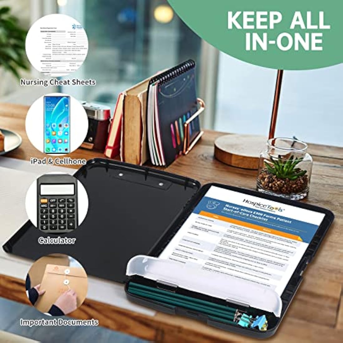 DMFLY Clipboard with Storage, Heavy Duty Clip Boards with Pen Holder, A4 Plastic Clipboards with Compartment, Holds 6+ Pencils and 200+ Sheets, Strong Clipboards with Low Profile Clip, Great for Work