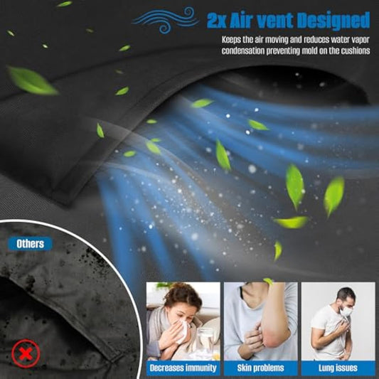 SIRUITON 120x120x74cm Cube Garden Furniture Cover,Heavy Duty Waterproof 420D Oxford Fabric Patio Set Protector with Air Vent,Rattan Cube Garden Table Cover(Square Black)