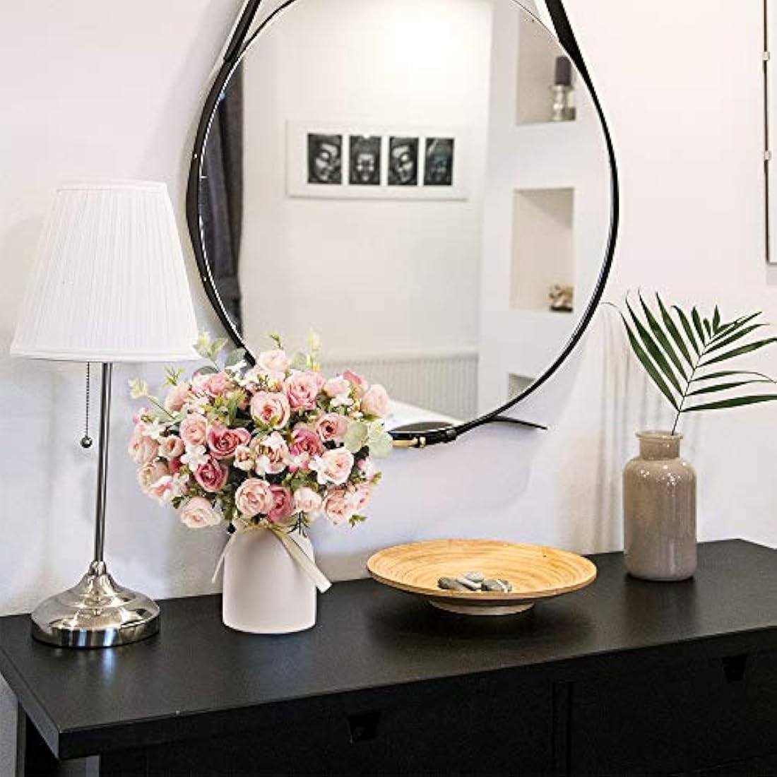 LESING Artificial Silk Rose with Vase Fake Flowers Wedding Flowers Bouquets Arrangement Home Office Party Centerpiece Table Decoration (Pink)