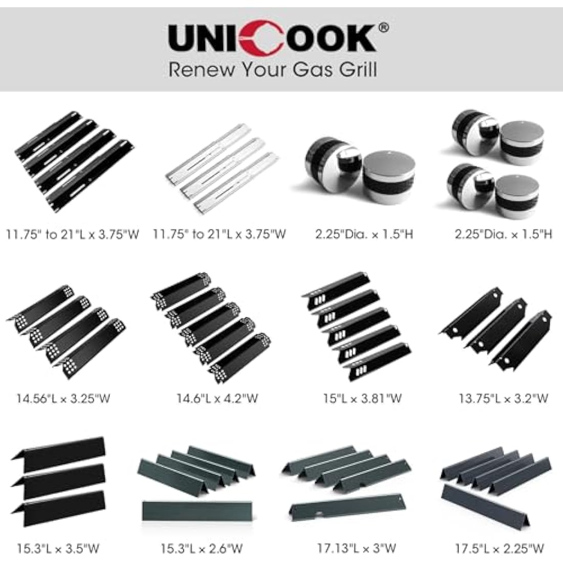 Unicook Barbecue Heat Plate, Heavy Duty Adjustable Porcelain Steel Heat Shield, Gas BBQ Replacement Parts, Length Extends from 29.8cm up to 53.3cm, 4 Pack