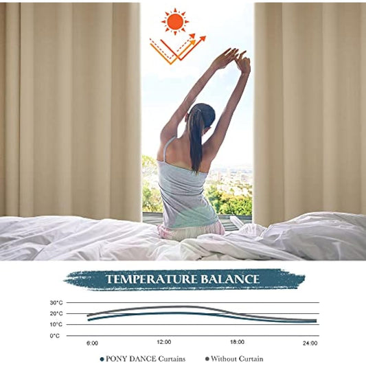 PONY DANCE Thermal Insulated Curtains for Bedroom - Biscotti Beige Energy Saving Eyelet Curtains for Farmhouse Greenhouse Loft Decoration, 46 x 45 Inch, 2 Panels