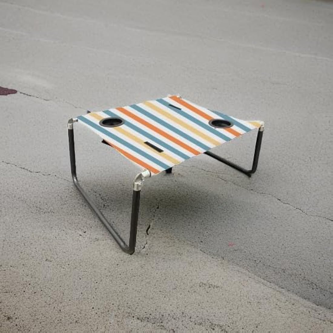 Neso Portable Beach Table with Cup Holders, Cell Phone Pockets, Lightweight for Picnics and Parks (Vintage Stripes)