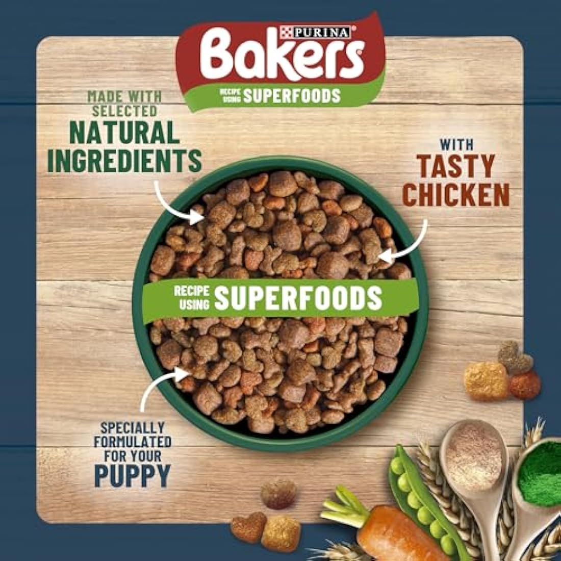 Bakers Puppy Dry Dog Food Chicken and Veg 2.85kg, Pack of 4