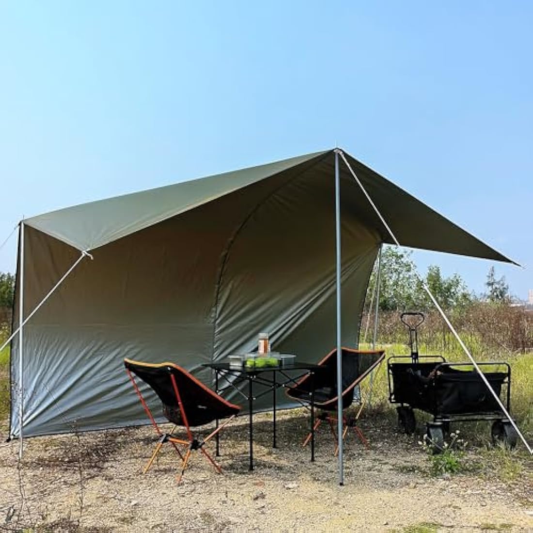 HIDEWALKER Camping Tarp Shelter 3x3m 3x4m 3x5m Lightweight Tent Tarpaulin Waterproof Tent Awning Canopy Basha Sunshade for Hiking Backpacking (Olive Green, 4x4m)