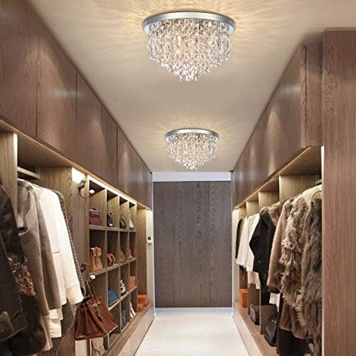 A1A9 Modern Crystal Chandeliers Ceiling Lights, Clear K9 Crystal Chrome Flush Mount Lights, Elegant Round LED Pendant Lamp for Living Room, Dining Room, Bedroom, Lounge (Diameter 40cm)