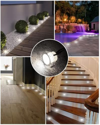 HIBOITEC 16Pcs Decking Lights, Lighting LED Deck Lights φ32mm, Cool White Decking Lighting, Waterproof Plinth Deck Light, for Outdoor, Garden, Floor Tile, Staircase, Wall Corner, Bathroom