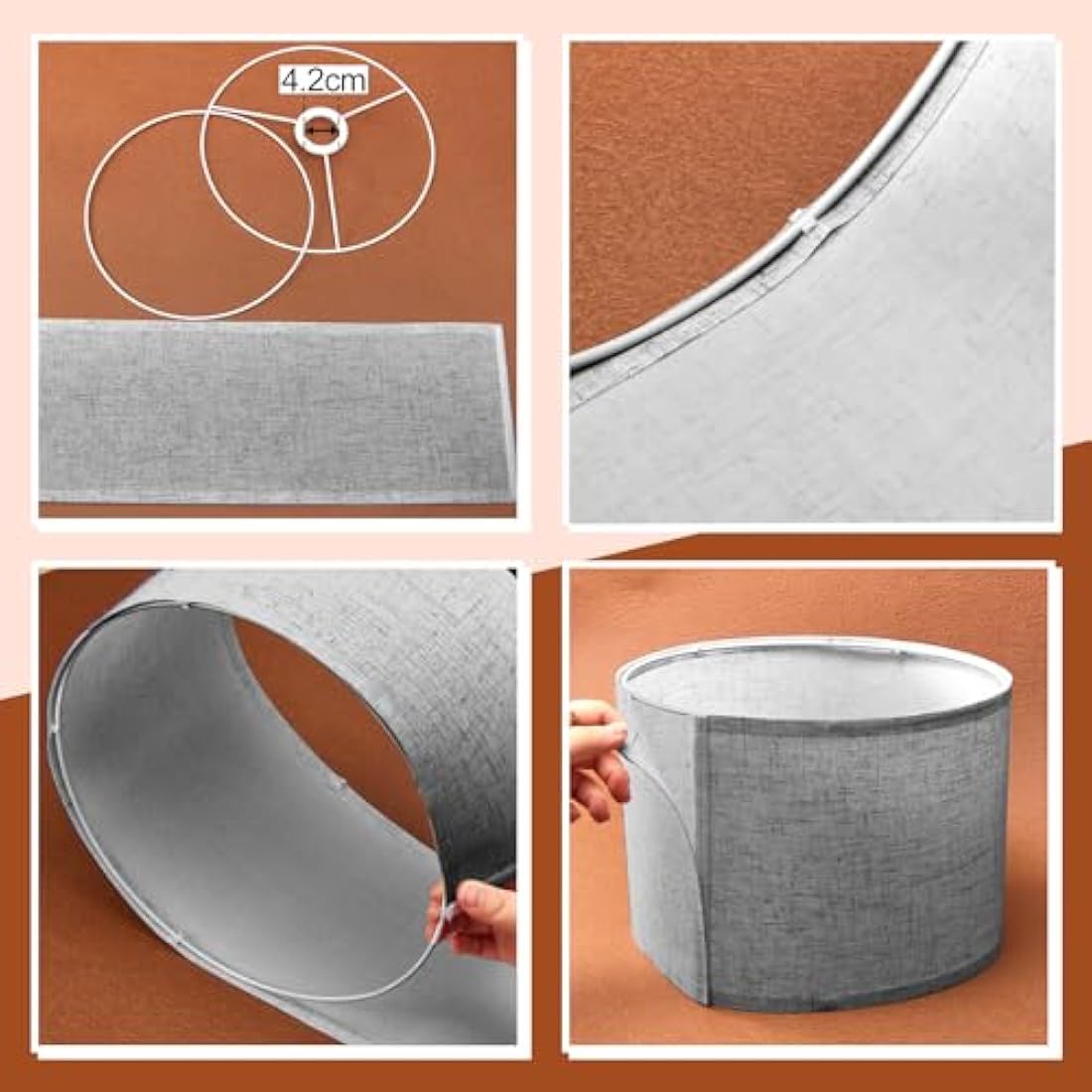 Weewooday 4 Sets Fabric Lampshade with E27 to E14 Adapter Ring Modern Ceiling Pendant Table Drum Light Shade Linen Lamp Shades for Table Bedside Floor Lamp(Grey,10 Inch)