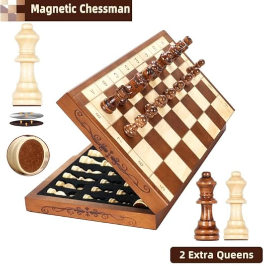 Syrace Magnetic Chess Set Board Games, Kids and Adults Wooden Foldable Hand Carved Portable Travel Chess Board Game Sets with Game Pieces & Storage Slots 15.74" (luxurious Magnetic Chess)
