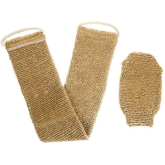 100% Natural Exfoliating Hemp Back Scrubber, Bath & Shower Body Brush Scrubber with Handle, Durable Machine Washable, Free Mitt