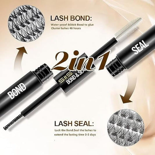Lash Bond and Seal, Cluster Eyelash Glue for DIY Individual Eyelash Extensions,Super Strong Hold Cluster Lash Adhesive, Waterproof, Mascara Wand Individual Lashes Glue for Sensitive Eyes
