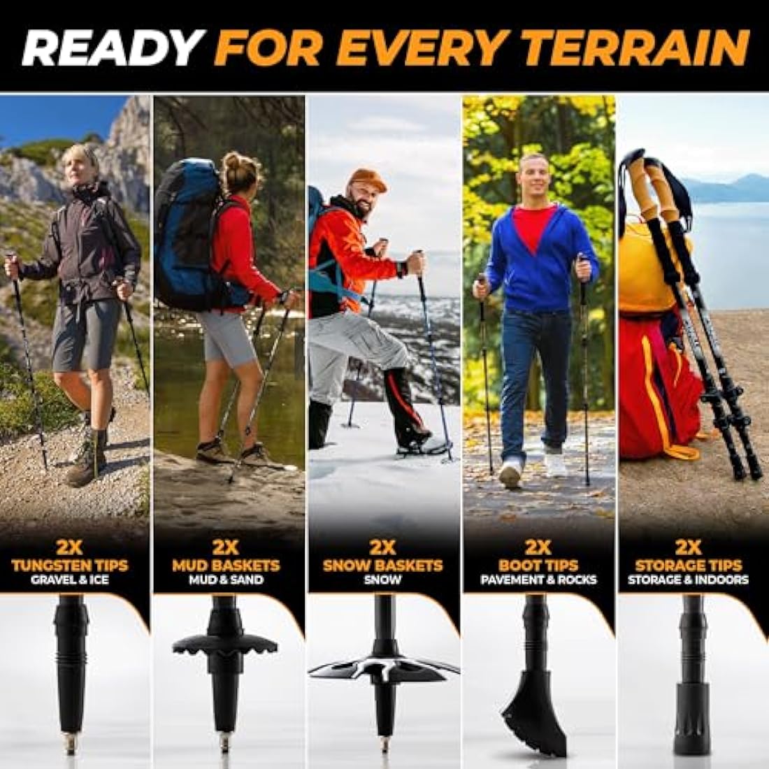 Foxelli Carbon Fiber Walking Poles – Collapsible, Lightweight, Shock-Absorbent Hiking Trekking Poles with Natural Cork Grips, Flip Locks, 4 Season/All Terrain Accessories & Carry Bag