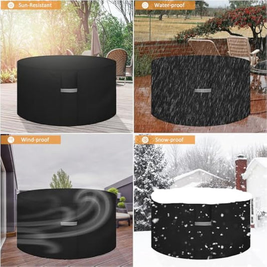 Dokon Garden Furniture Covers Waterproof Heavy Duty 600D Oxford Fabric Garden Table Cover with Air Vent Windproof Anti-UV Outdoor Table and Chairs Covers, Patio Set Cover Round (Ø128x71cm) - Black