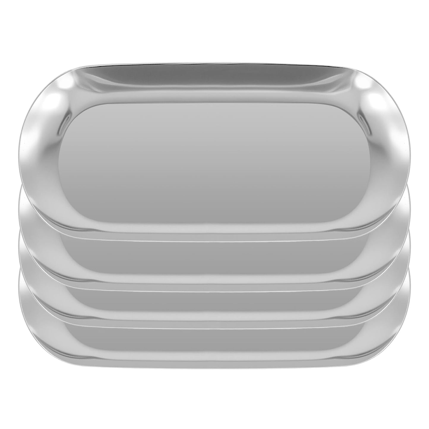 YUENPUN 4 PCS Oval Stainless Steel Silver Trays, 30 x 12cm Mirror Jewellery Cosmetic Metal Vanity Tray for Makeup, Small Item Storage Organising,