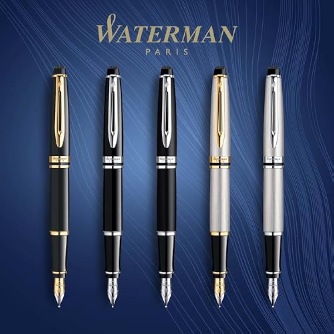 Waterman Expert Fountain Pen | Stainless Steel with 23k Gold Trim | Medium Nib | Gift Box