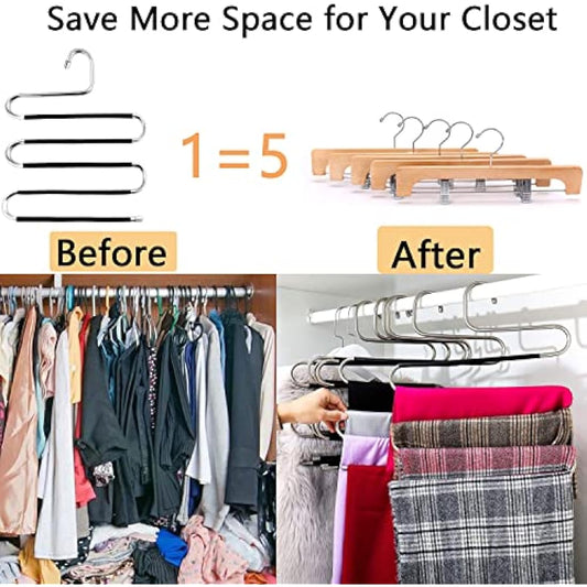 Skroad 10PCS Pants Hangers Space Saving,S-Type Non-Slip Stainless Steel Clothes Pants Hangers Closet Organizers and Storage, Closet Organizer Hanger Organizer for Scarf Jeans Trousers Towels Leggings