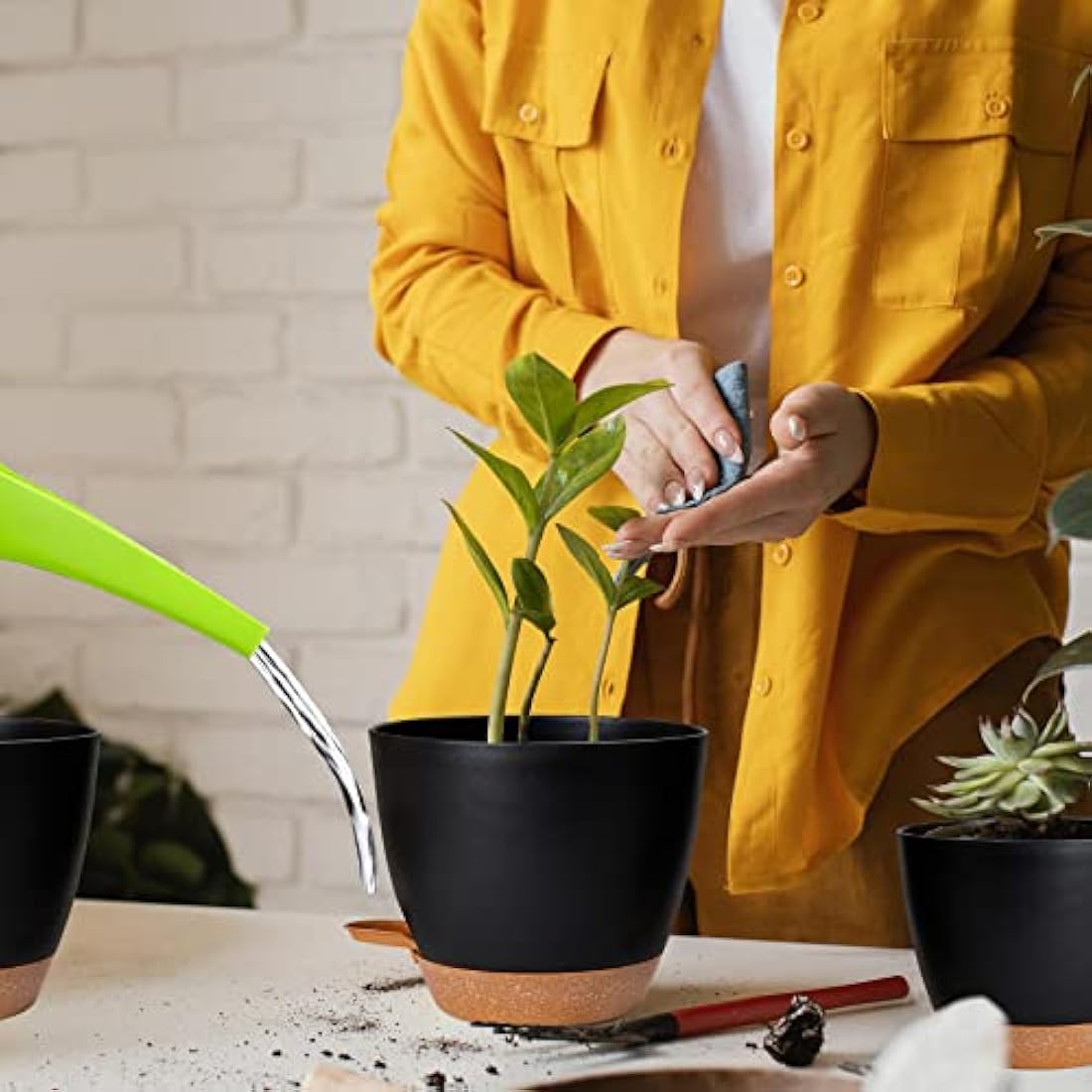 CSYY Plant Pots Indoor, 7Pack Plastic Plant Pots 20.3/19/17.7/16.5/15.2/14/12.7cm, Flower Pots Outdoor Self Watering Plant Pot with Drainage Holes Tray, Plastic Planter for Garden House Plants(Black)
