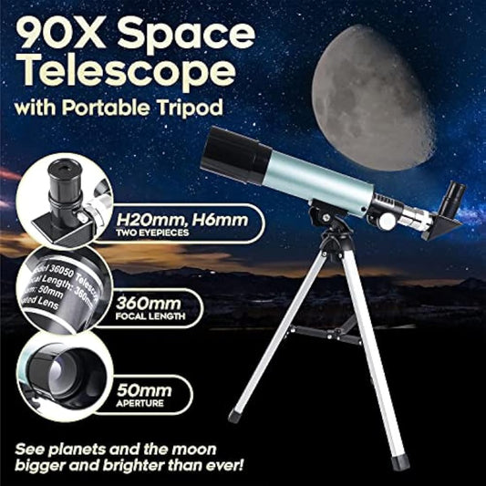Mijiao Telescope for Kids, Astronomical Telescope Zoom 90X HD Outdoor Monocular Space Telescopes Portable Refractor Spotting Scope With Tripod, Telescope for Adults, Kids and Beginner