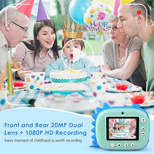 HiMont Kids Camera Instant Print, Digital Camera for Kids with No Ink Print Paper & 32G TF Card, Selfie Video Camera with Color Pens for DIY, Fun Gift for Girls Boys 3-14 Years Old (Blue)