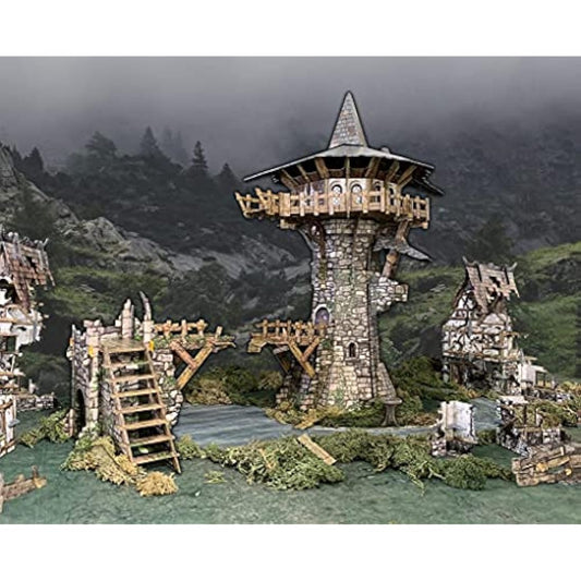 Battle Systems - Modular Fantasy Scenery - Perfect for Roleplaying and Wargames - Multi Level Tabletop Terrain for 28 mm Miniatures - Colour Printed Model Diorama - DnD Warhammer (Wizards Tower)