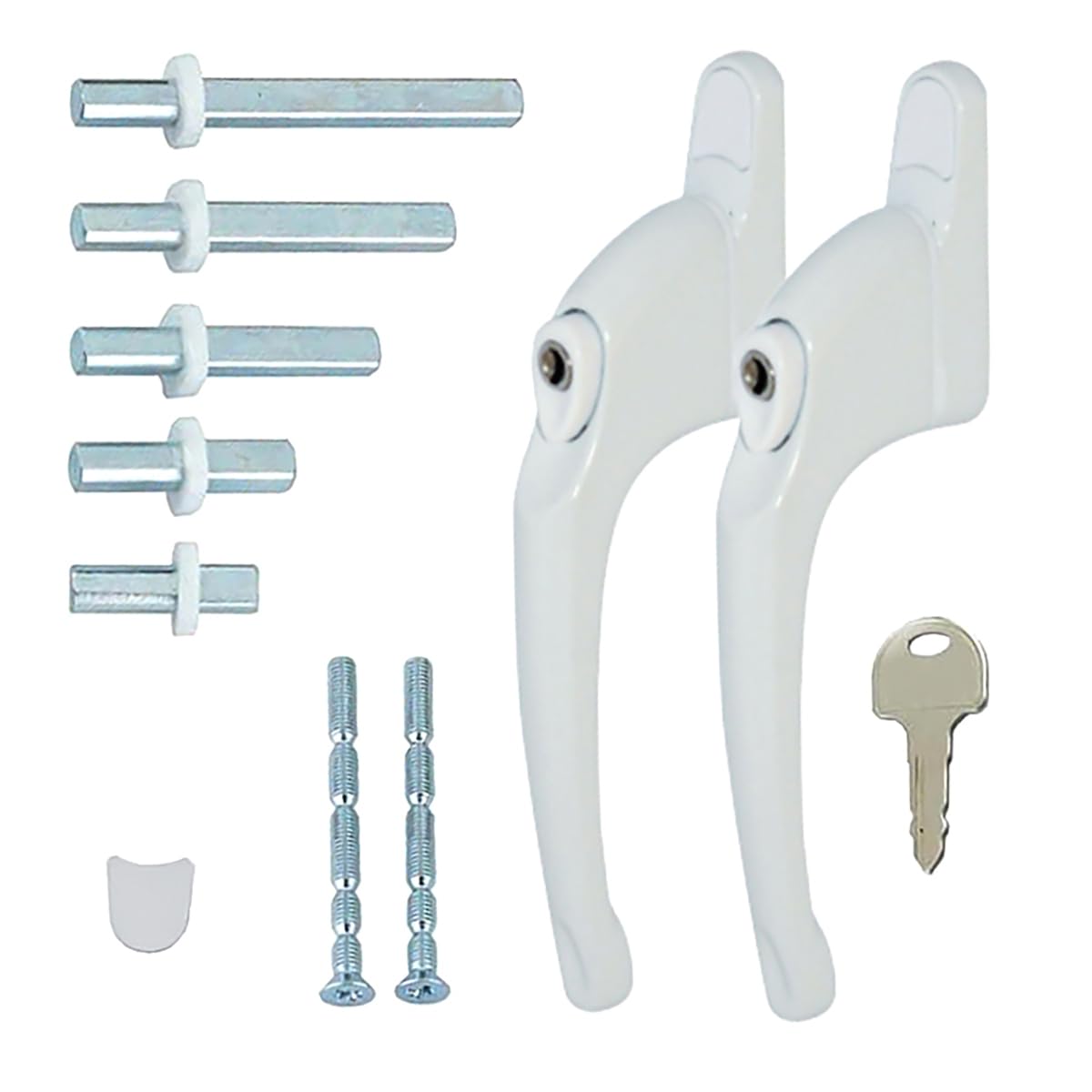 FixRello Universal Inline uPVC Window Handle ? Lockable, Ambidextrous, Multi-Spindle ? White with White Button (2 Pack)