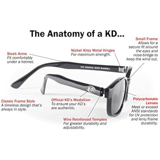 Pacific Coast Original KD's Biker Sunglasses (Black Frame/Rose Colored Lens)