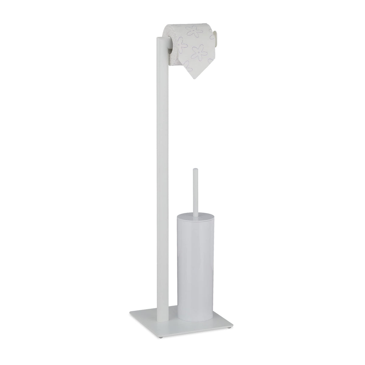 Relaxdays WC Accessories Set, Standing Toilet Paper Holder, Replaceable Brush & Holder, HxWxD: 72 x 20 x 20 cm, White