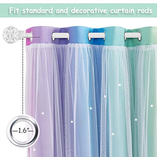 NICETOWN Kids Blackout Curtains - Stars Cut Out Thermal Curtains for Nursery Girls Boys Bedroom Living Room Rainbow Drapes with Eyelet, 2 Panels W52 x L84 Inch (132x213 cm), Purple Blue Green Yellow