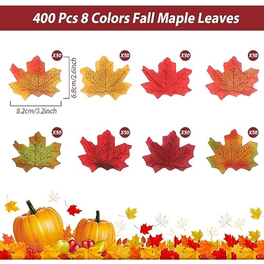 WD&CD 400pcs Autumn Leaves, Artificial Fall Maple Leaves Multi Color, Autumn Fake Fall Leaves Table Scatters for Fall Weddings & Autumn Parties Decorations Thanksgiving Day Halloween Decorations
