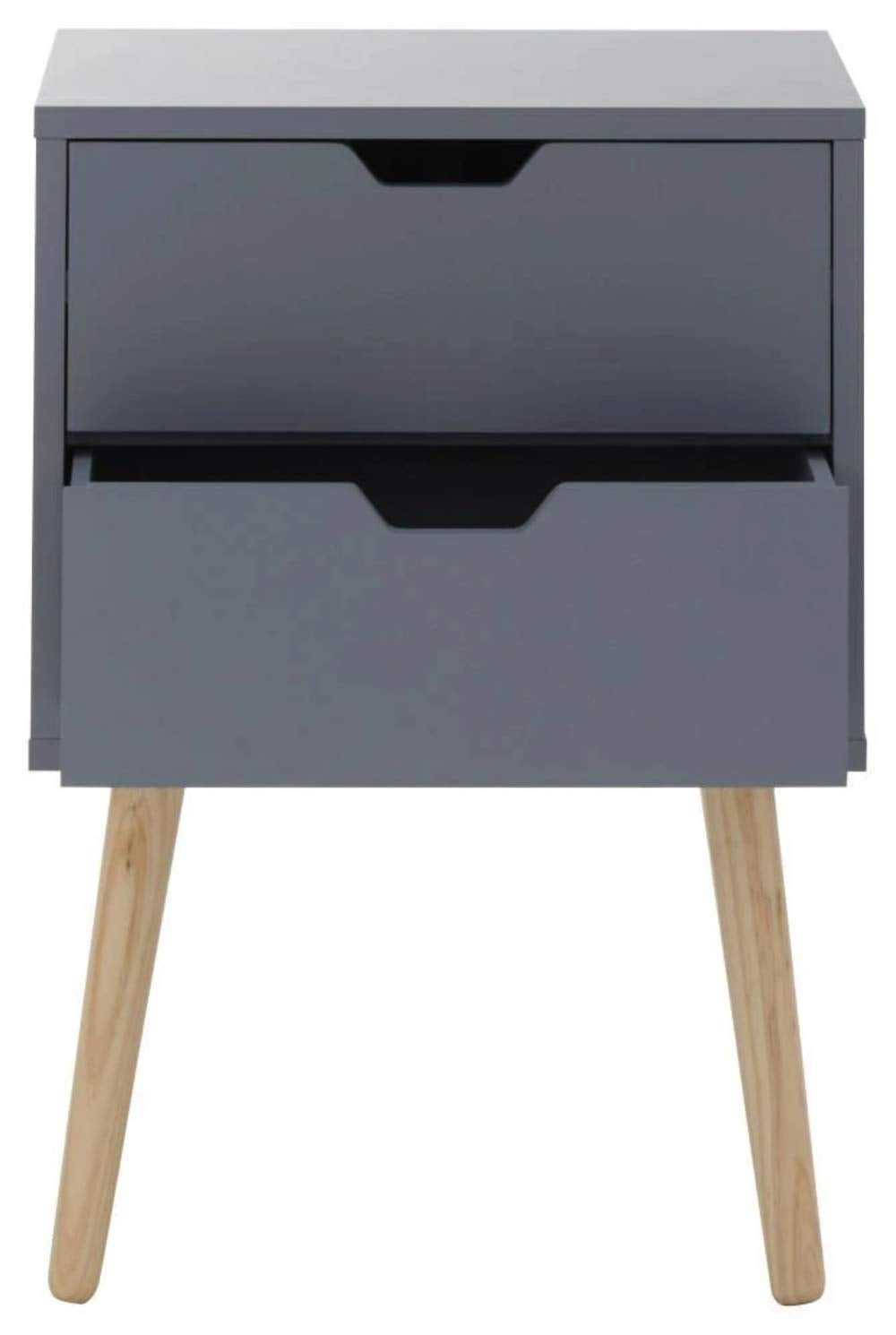 GFW Pair Of Nyborg Scandinavian Style 2 Drawer Bedside Cabinet With Pine Wooden Legs, Dark Grey. 30D x 40W x 56H cm.