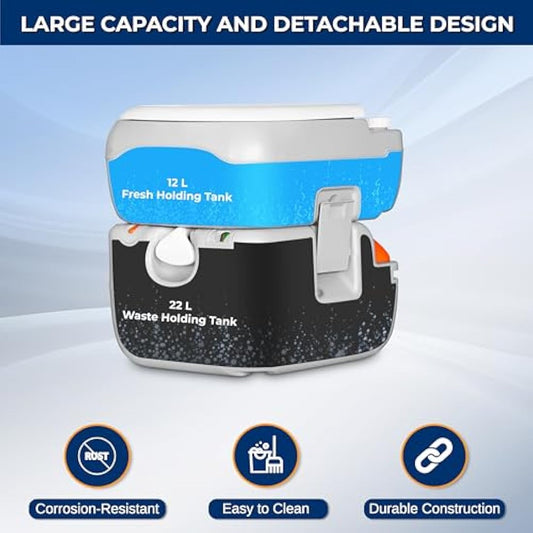 SereneLife Portable Toilet – 22L Camping Toilet, Leak-Proof Cassette Porta Potty with CHH Piston, Upgrade Waste Tank for RV, Indoor/Outdoor Use, White