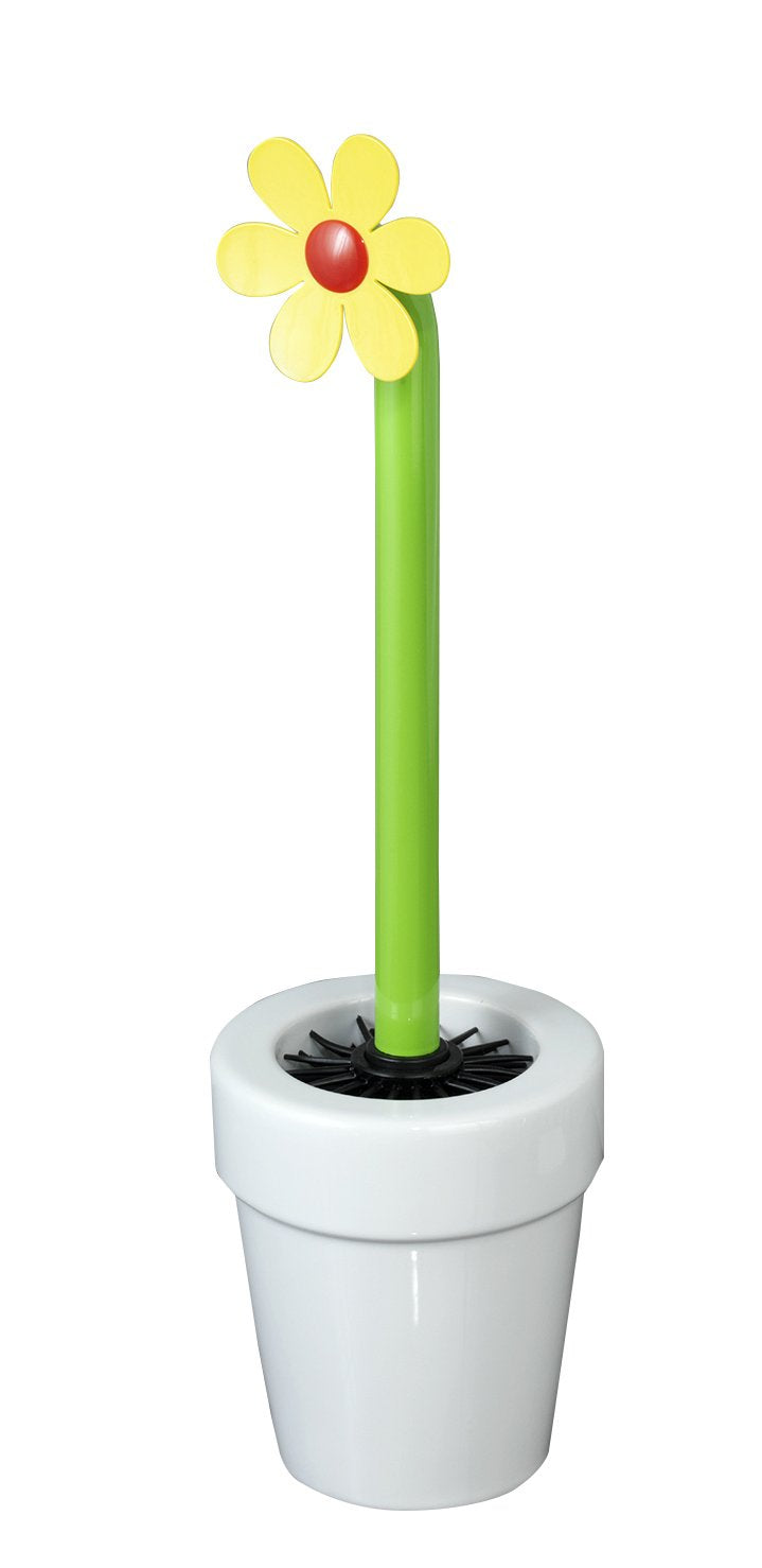 WENKO Lucky Flower Toilet Brush Holder White, Ceramic, 12 x 12 x 42 cm