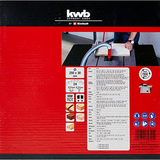 kwb by Einhell HM Saw Blade (Diameter 250 x 30 mm, 24 Teeth, Suitable for Various Einhell Table saws, Pull Cap mitre saws and mitre saws)