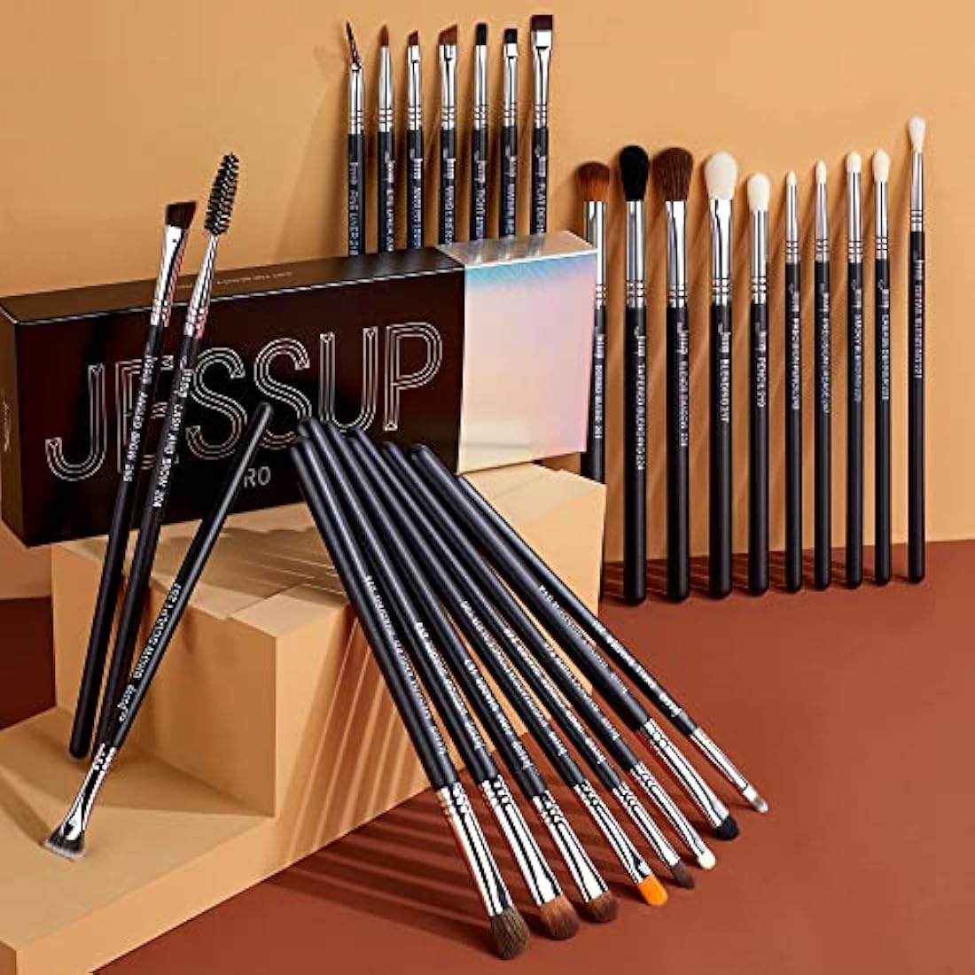 Jessup Eye Makeup Brushes Set Professional 28pcs Premium Synthetic Make up Brushes for Eyeshadow Eyeliner Eyebrow Blending, Black T341