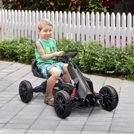 HOMCOM Children Pedal Go Kart, Kids Ride On Racer with Adjustable Seat, Swing Axle, Shock Absorption EVA Tyres, Handbrake, for Ages 3-8 Years, Black