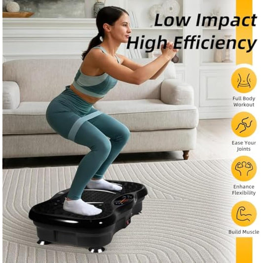 EVOLAND Vibration Plate Exercise Machine, Vibration Fitness Trainer with Bluetooth Speaker, 5 Program Modes, 2 Resistance Bands, Home Exercise Equipment for Fitness Body Toning