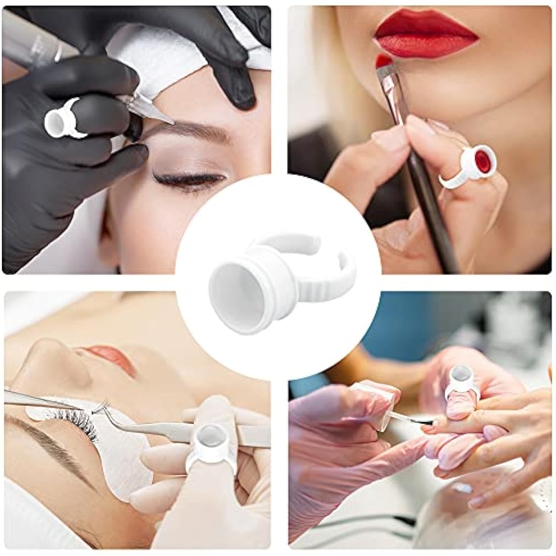 G2PLUS White Eyelash Glue Holder 100PCS Disposable Plastic Glue Ring M Nail Art Polish Holders Tattoo Individual False Eyelash Extension Adhesive Pigment Holders Beauty Tool