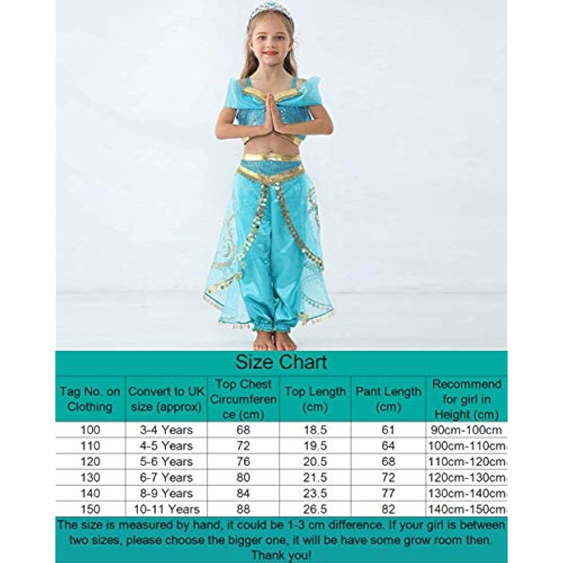 Atorcher Jasmine Princess Costume for Girls Sequined Princess Costume Set Dress Up for Kids World Book Day Costume for Girls
