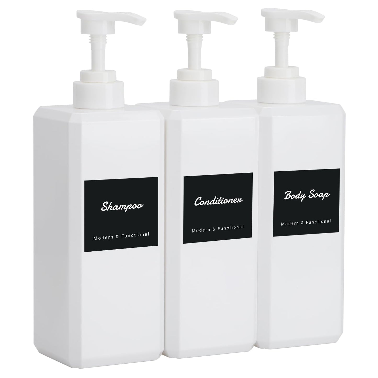 Segus Shower Soap Dispenser, 3 Pieces 800ml Shampoo and Conditioner Bottles, Empty Hand Soap Dispenser, in Plastic, Bathroom Bottles with Labels