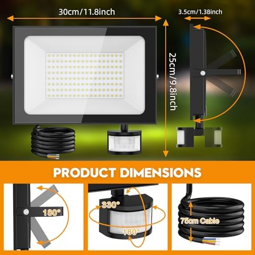 150W Security Lights with PIR Motion Sensor,IR Remote Control,15000LM 6500K Super Bright LED Floodlights Outdoor,IP65 Waterproof Spotlight,Ultra Thin Wall Lights for Garden Garage Yard Doorways-2 Pack