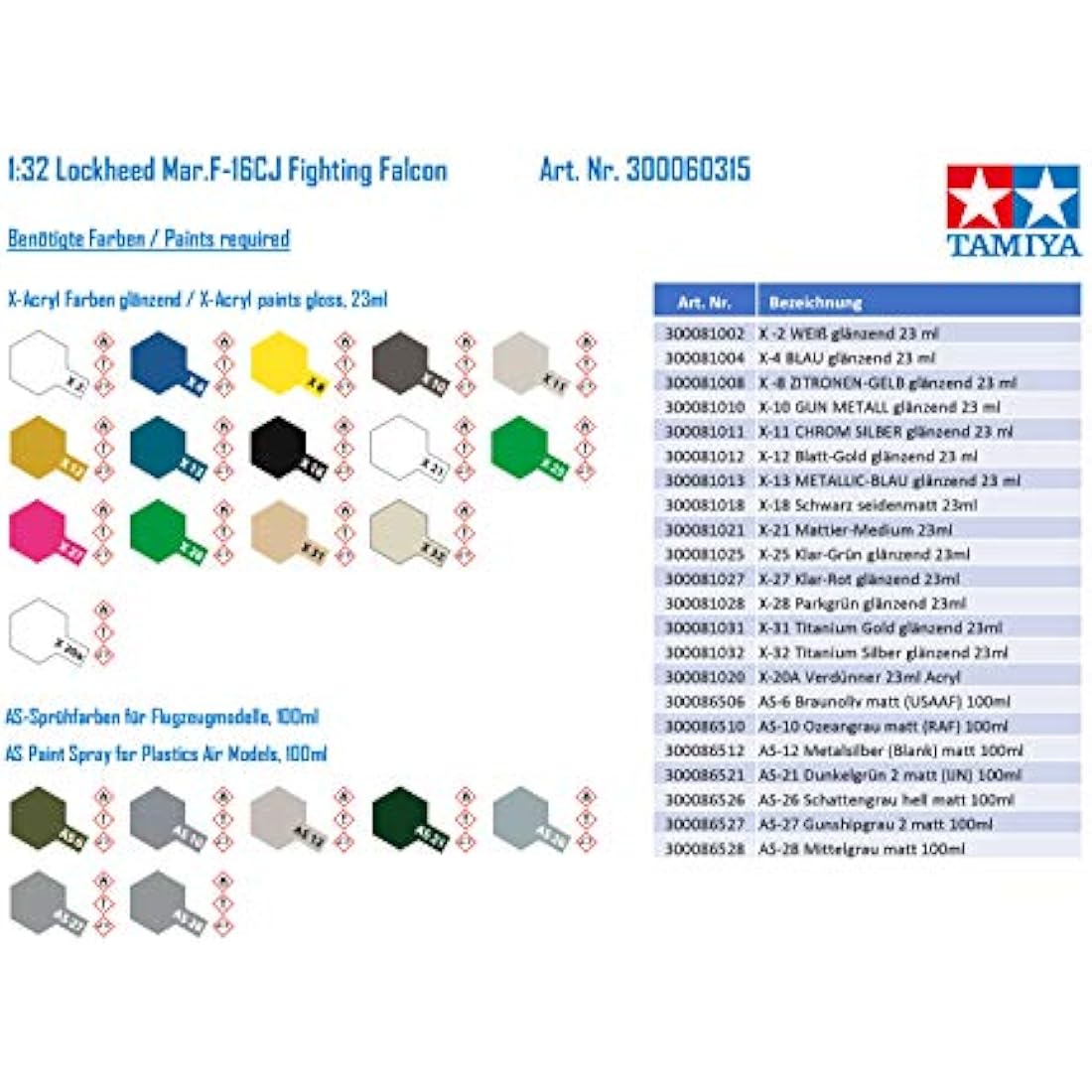 TAMIYA TAM60315 300060315-1:32 Lockheed Martin F-16CJ Fighting Falcon, Grey