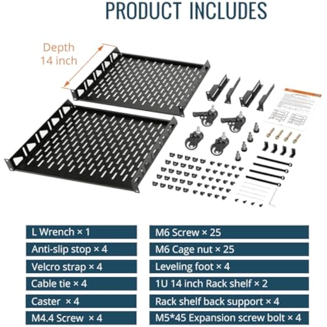 Tecmojo 12U Open Frame Network Rack, 19" Compatible, Floor Standing and Wall Mountable, with 2x 1U Server Shelf & Mounting Hardware, AV & IT Equipment Rack for for Office/Home