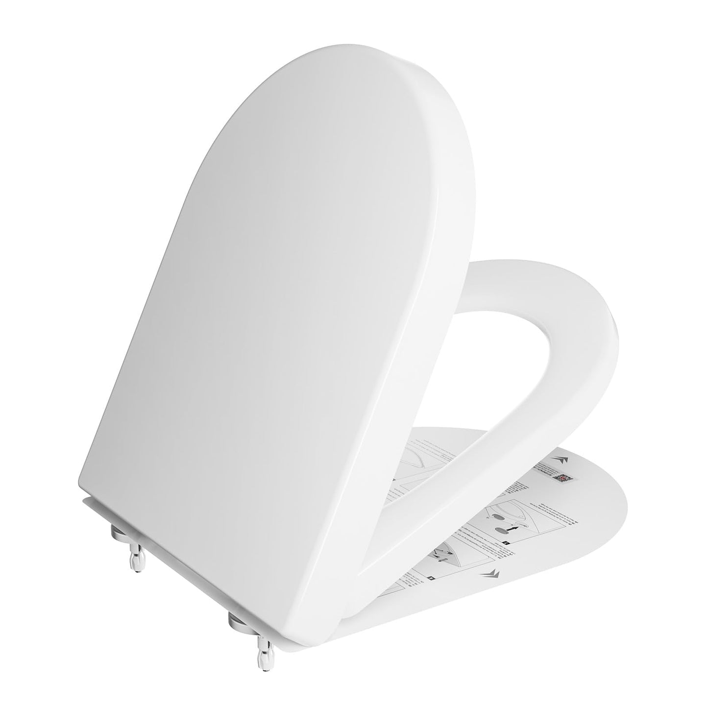 DERW D Shaped Soft Close Toilet Seat, Heavy Duty Premium Thermoplastic, Quick Release, Easy Clean and Install with Alignment Guide, Durable White
