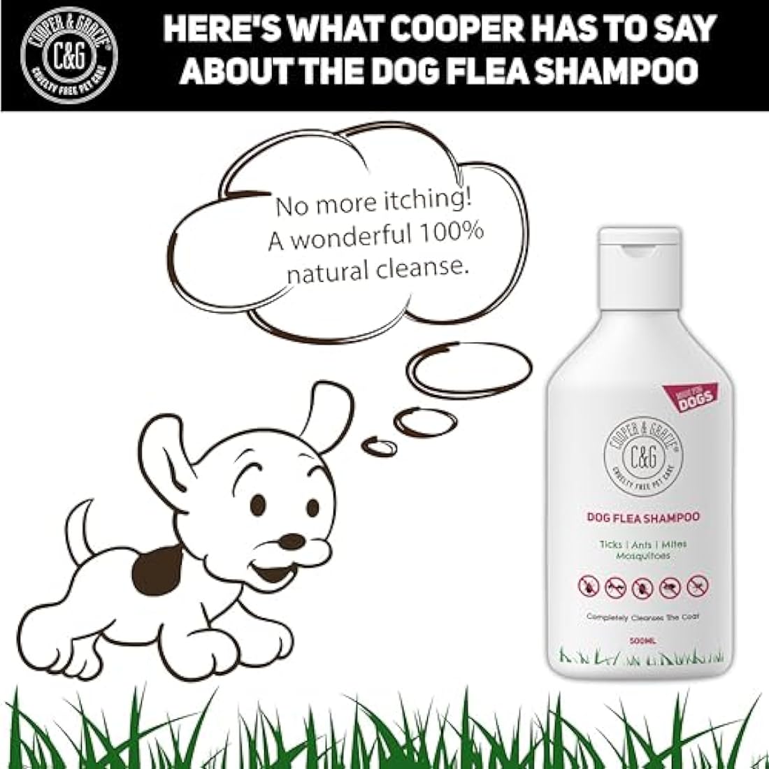 Dog Flea & Tick Shampoo for Itchy Skin 500ml - Medicated Flea & Tick Cleanser for Sensitive and Smelly Dogs - Antibacterial & Anti-Fungal Grooming Product