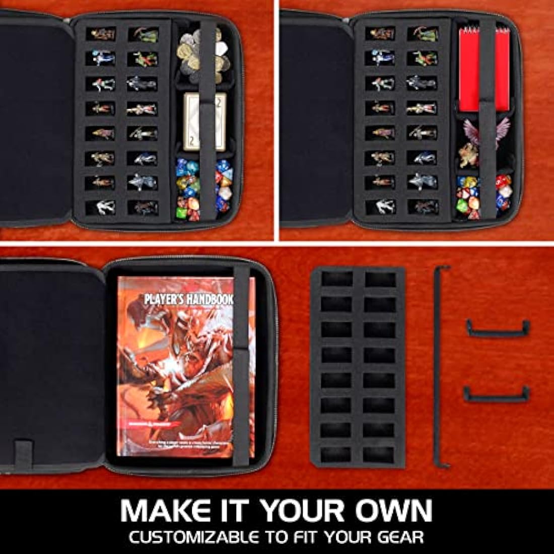 ENHANCE Collector's Edition RPG Organizer Case - DND Binder with Built-in Character Sheet Holder and Erasable Scribe Panel, Dice Rolling Area, Removable Pen Pouch, Miniature Foam Tray (Dragon Black)