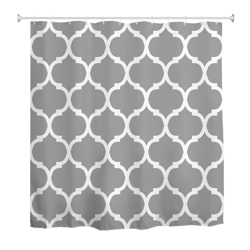 goodbath Grey Shower Curtain 180X180cm, Moroccan Pattern Waterproof Polyester Fabric Bath Curtain for Bathroom Bathtub Hotel