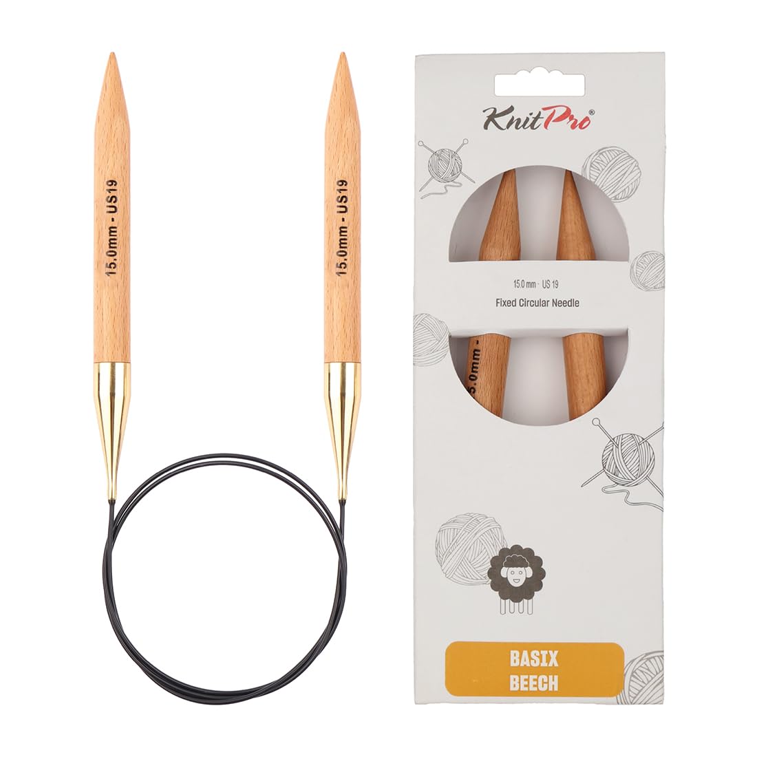 KnitPro Basix Beech Fixed Circular Needles 24" 60cm | 15.00mm