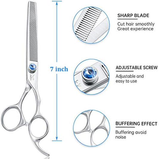JASON 7" 50 Teeth Thinning Dog Grooming Scissor Ergonomic Pet Grooming Thinning Shears Blender Dog Cat Trimming Texturizing Kit 30% Thinning Rate