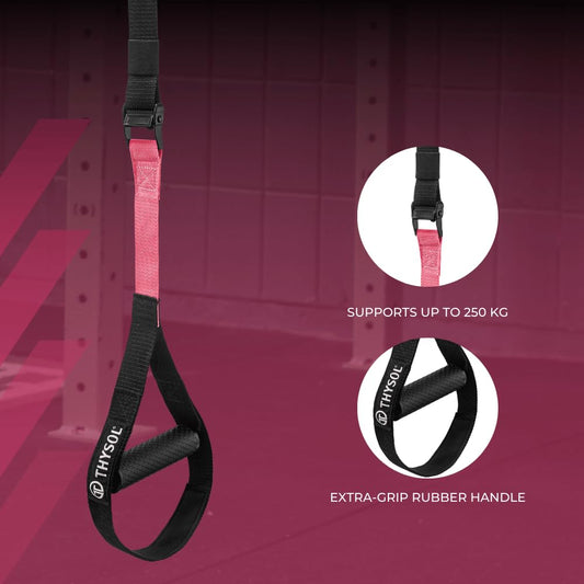 THYSOL Suspension Trainer Pro Xtreme Straps | Sling Trainer Set with Adjustable Door Anchor | Fitness Home Workouts - Suitable for Travelling & for