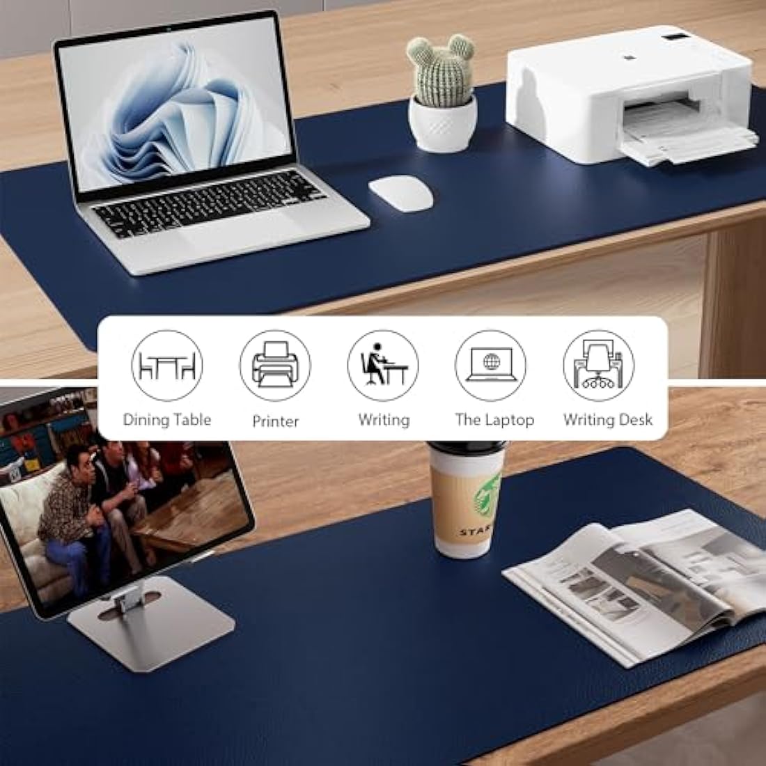 Leather Desk Pad Protector,Mouse Mat,Office Desk Mat,Non-Slip PU Leather Desk Blotter,Laptop Desk Pad,Waterproof Desk Writing Pad for Office and Home (80cm x 40cm, Dark Blue)
